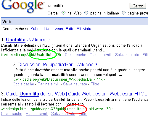 Esempio di pagina dei risultati di ricerca